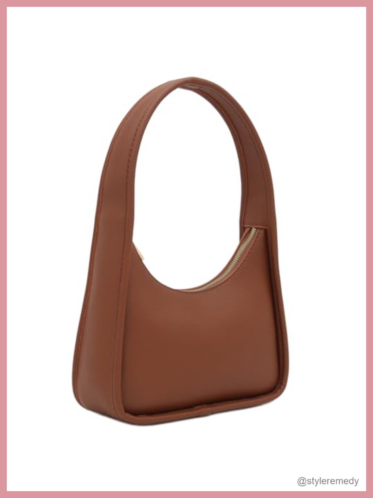Faux Leather Shoulder Bag Women Minimalist Hobo Handbag Zipper